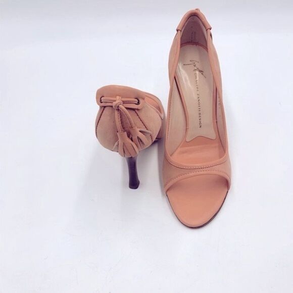 Auth NWT Giuseppe Zanotti TAK 90 Sandolo Peach Peep Toe Suede 4" Heels US 7.5B - Picture 16 of 16